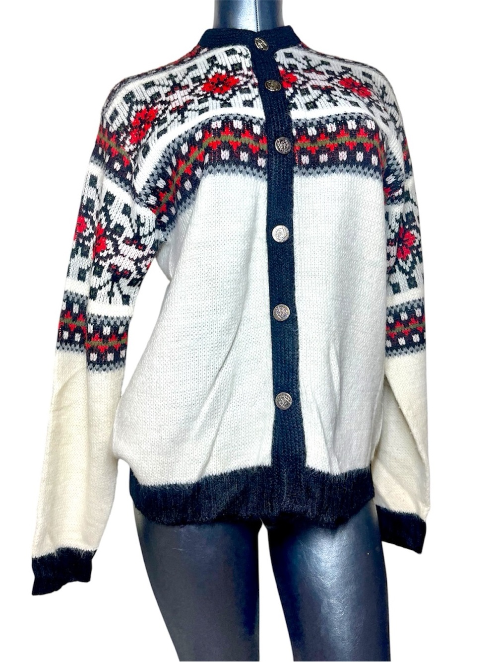 Vintage Kandahar Nordic Cardigan Sweater Scandinavian 1950s 1960s Fair Isle